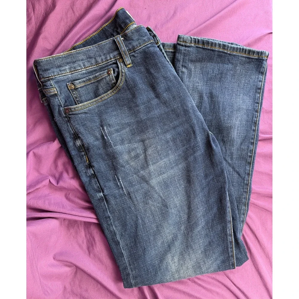 Joseph Abboud Slim Fit Medium Wash Stretch Denim 38x32 Indigo Blue Distressed